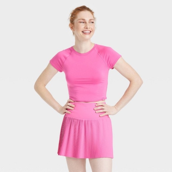 Knit Cropped Short Sleeve Top JoyLab Pink Fitted Pullover T-Shirt, new 🆕 - Picture 1 of 6